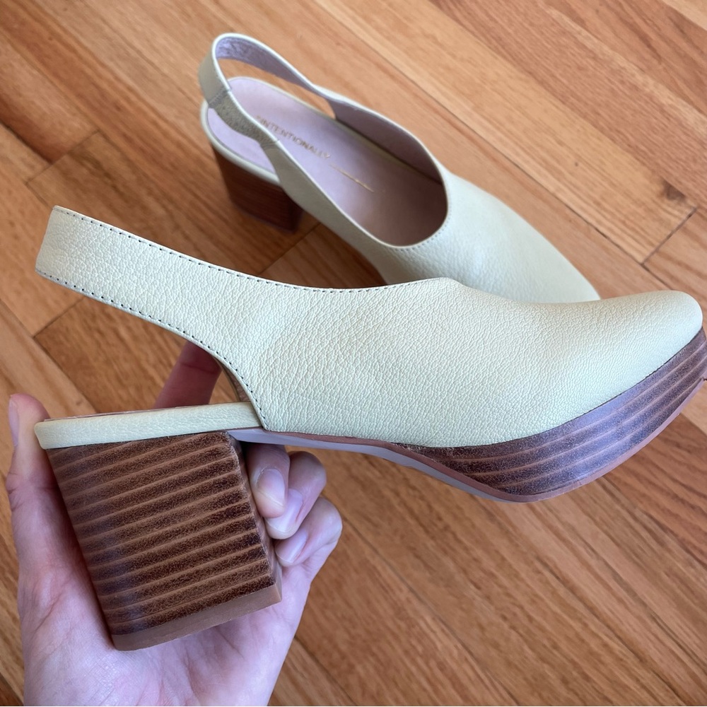 Intentionally Blank Lotus Pastel Green Leather Slingback Heels